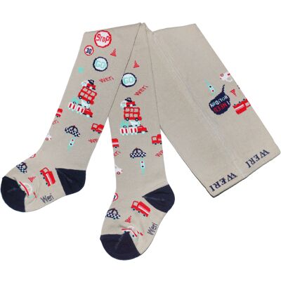 Cotton Tights for Children >>Sandy Beige<< Road Signs