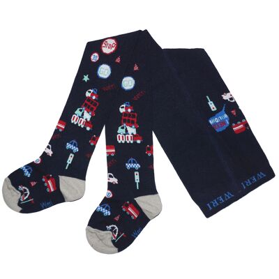 Cotton Tights for Children >>Navy Blue<< Road signs soft cotton