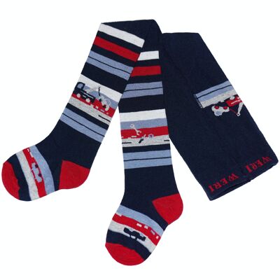 Collant in cotone per bambini >>Blu navy e rubino<< Carro attrezzi in morbido cotone