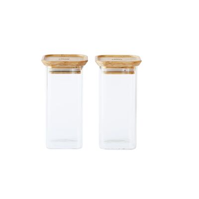 SET OF 2 SQUARE GLASS/BAMBOO BOXES 320 ML