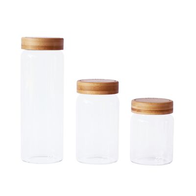 850ml round borosilicate glass jar with bamboo screw lid