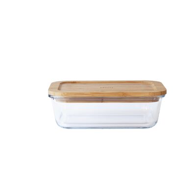 Rectangular glass dish/box with bamboo lid - 1000 ml