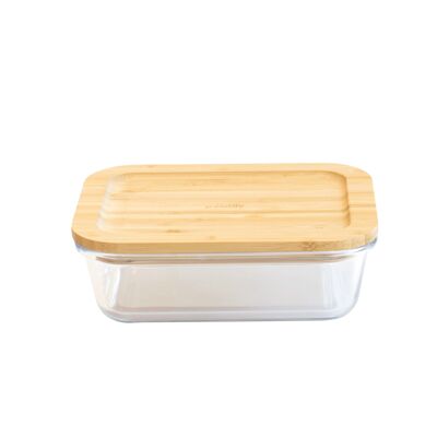 Caja/plato rectangular de vidrio con tapa de bambú - 1500 ml