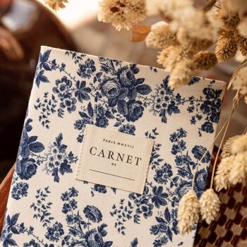Papeterie - Carnet couverture tissu - Fleur Bleue 3