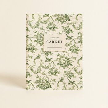 Papeterie - Carnet couverture tissu - Plume Verte 1