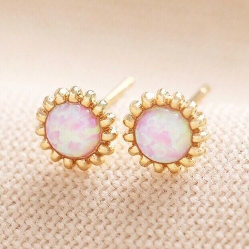 Pink Opal Flower Stud Earrings