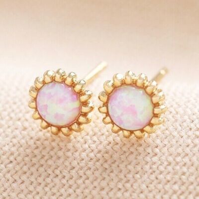Orecchini a bottone fiore opale rosa