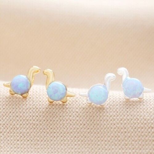 Blue Opal Dinosaur Stud Earrings