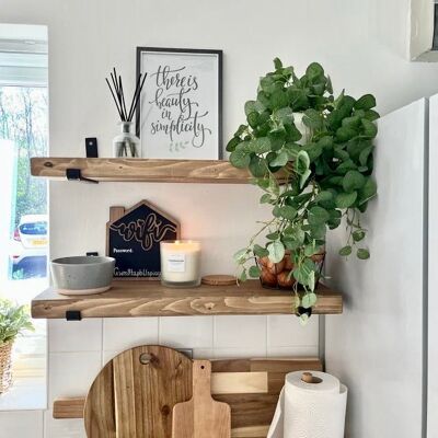 60cm Rustic Wooden Shelves - With Seated L Black Brackets
