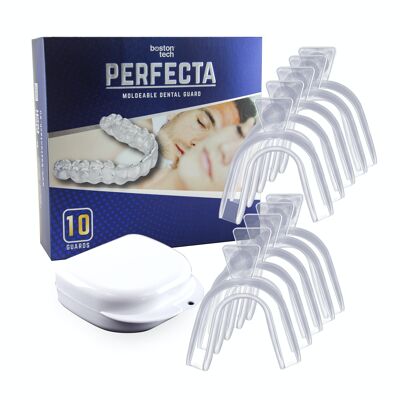 PERFECTA 10 DENTAL PLINTS NIGHT FLUSH PLATES MOLDABLE SLEEPING MOUTH GUARDS AGAINST BRUXISM TEETH GRINDING AND TMJ DISORDERS BPA FREE, CASE INCLUDED