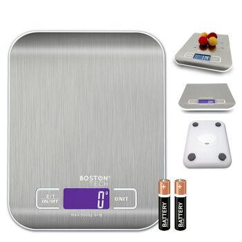 BALANCE DE CUISINE NUMÉRIQUE POUR LA NOURRITURE. BALANCE À BIJOUX, ÉCRAN LCD, ACIER INOXYDABLE ÉTANCHE, FONCTION TARE, PILES INCLUSES, CAPACITÉ 5 KG/ MODÈLE HK 105 RECETTES À TÉLÉCHARGER 1