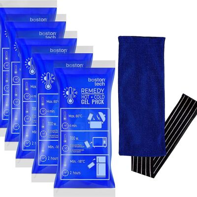 REMEDY MULTIPURPOSE GEL BAGS FOR HEAT/COLD UNIVERSAL REUSABLE COMPRESSES FOR FRIDGE AND MICROWAVE INCLUDES WOOL COVER FOR PAIN AND INJURIES (5 BAGS 1 COVER) MODEL ME110