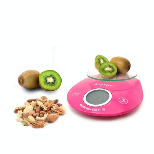 BÁSCULA DE COCINA DIGITAL BALANZA DE PRECISIÓN PARA ALIMENTOS, PLATAFORMA DE VIDRIO TEMPLADO, FUNCIÓN TARA Y ZERO PANTALLA LCD BATERÍAS INCLUIDAS CAPACIDAD 5 KG MODELO HK 108 RECETARIO DESCARGABLE