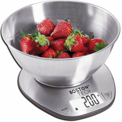 BILANCIA DA CUCINA DIGITALE CON VASCHETTA IN ACCIAIO INOX ESTRAIBILE, TIMER DISPLAY LCD RETROILLUMINATO E FUNZIONE TARA E ZERO CAPACITA 5KG INCLUDE BATTERIE MODELLO HK110 RICETTE SCARICABILE