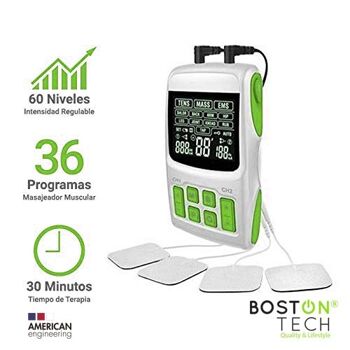 ÉLECTROSTIMULATEUR NUMÉRIQUE EMS TENS MASSAGE, ÉCRAN LCD, 2 CANAUX, 4 ÉLECTRODES AUTO-ADHÉSIVES 1