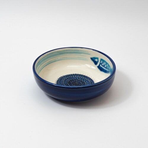 Plato de cerámica rallador de queso y alimentos / Azul y blanco - TUNA