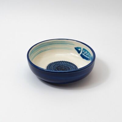 Cheese and food grater ceramic plate / Blue and white - TUNA