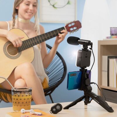 Kit per vlog con luce, microfono e telecomando Plodni InnovaGoods 6 pezzi