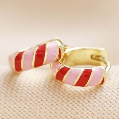 Enamel Striped Huggie Hoop Earrings