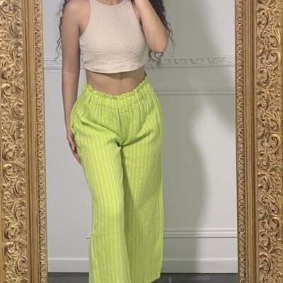 Linen pants with striped elastic waist