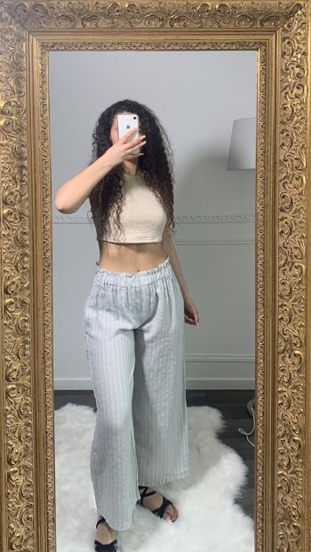 Pantalon en Lin à rayures élastique à la taille 4