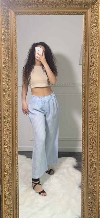 Pantalon en Lin à rayures élastique à la taille 8