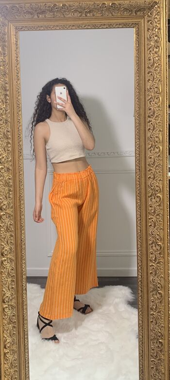 Pantalon en Lin à rayures élastique à la taille 11