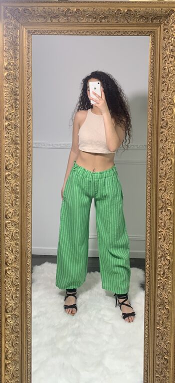 Pantalon en Lin à rayures élastique à la taille 13