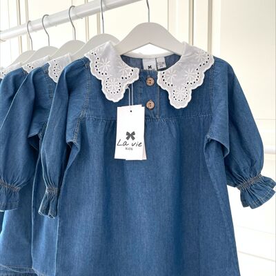 Kids Vestido de bebé infantil con cuello bordado niñas