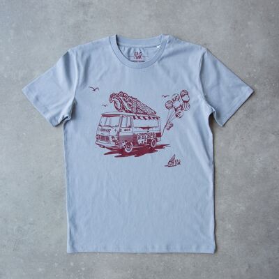 Mixed blue t-shirt in organic cotton screen-printed GLACE