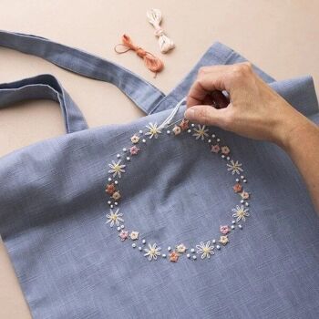 Kit DIY Broderie - Tote Bag - Bleu Pigeon 2