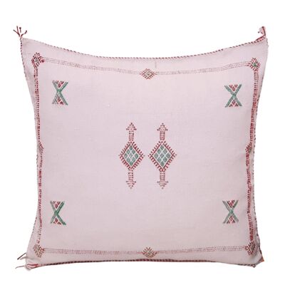 Housse de coussin marocaine en soie sabra cactus faite à la main blanche