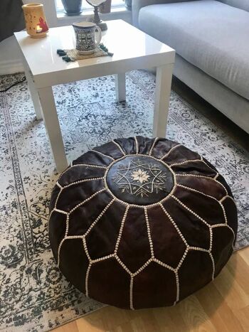 Pouf Marocain en Cuir Marron Foncé Pouf Non Rembourré 2