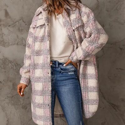 Chaqueta de peluche para mujer | a cuadros | caliente | abrigo | rosa | varios tamaños