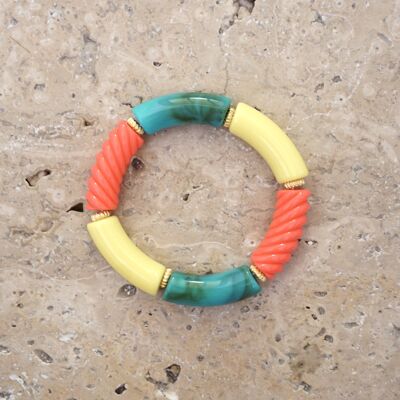 Bracelet perles tube FEDI XL - Néon Rose/Turquoise/Jaune