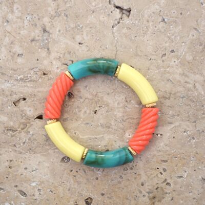 Bracelet perles tube FEDI XL - Néon Rose/Turquoise/Jaune