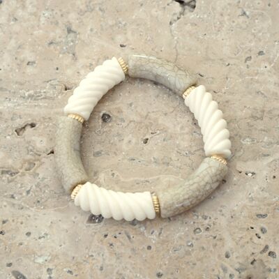 FEDI XL tube bead bracelet - White/Crackled beige