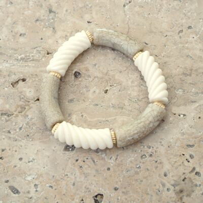 Bracelet perles tube FEDI XL - Blanc/Beige craquelé