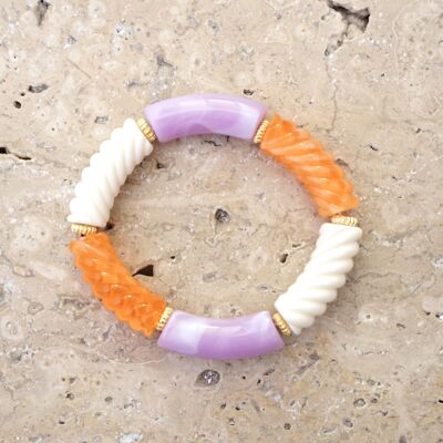 Bracelet perles tube FEDI XL - Lilas/Orange/Blanc