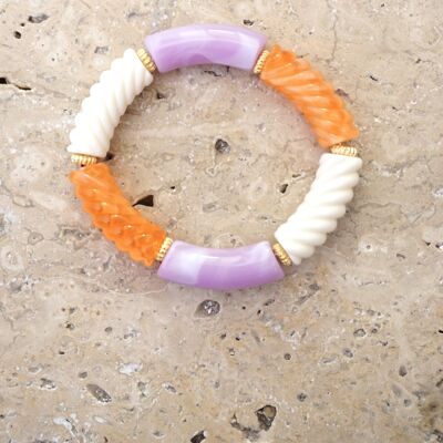 Bracciale con perline a tubo FEDI XL - Lilla/Arancio/Bianco