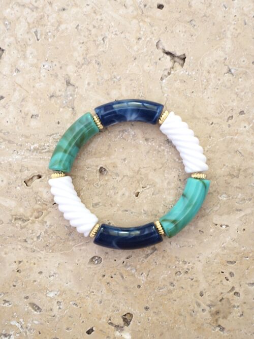 Bracelet perles tube FEDI XL - Marine/Turquoise/Blanc