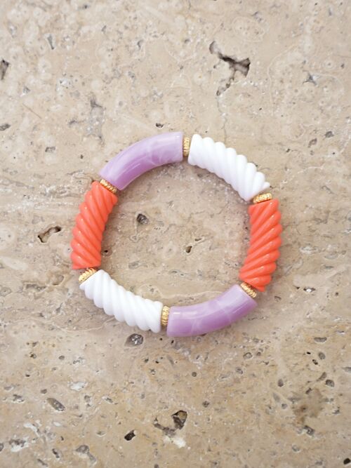 Bracelet perles tube FEDI XL - Lilas/Néon Rose/Blanc