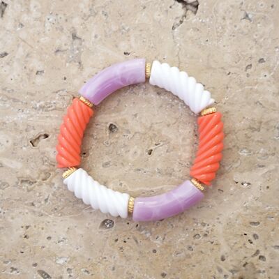 Pulsera de cuentas de tubo FEDI XL - Lila/Rosa neón/Blanco