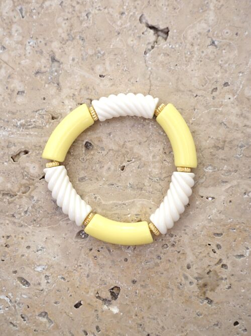 Bracelet perles tube FEDI XL - Jaune/Blanc