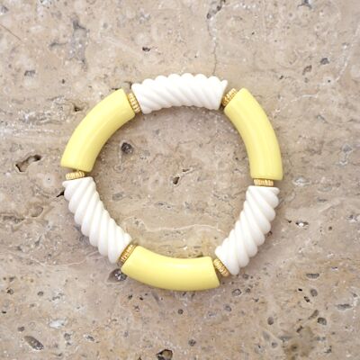 Bracelet perles tube FEDI XL - Jaune/Blanc