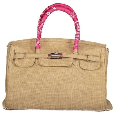 Bandana-Handled Jute Birkin Bag with Shoulder Strap