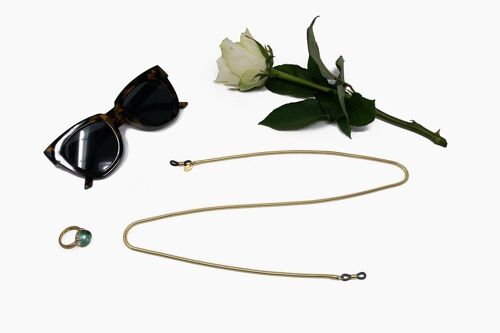 Breite Goldene Brillenkette KOMODO soleash® aus Edelstahl, Hochwertige Goldplattierung, Besonderer Farbglanz