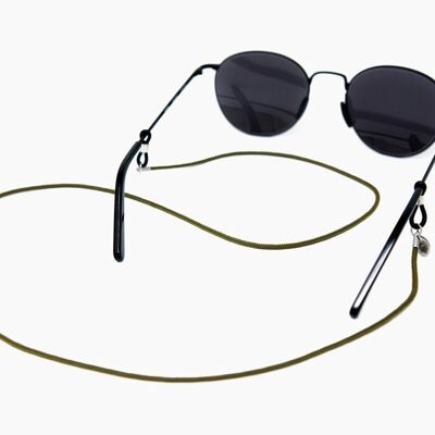 Olivgrünes Brillenband OLIVE soleash®, Handarbeit, Feine Brillenkette in 2mm, Einfarbig