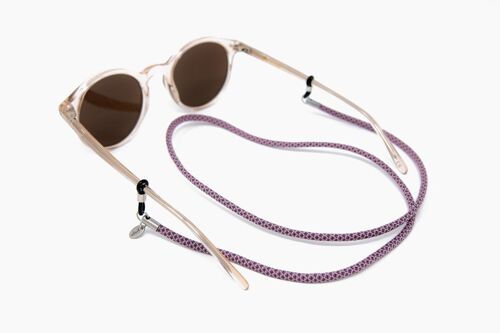 Buntes Brillenband LAVENDER soleash®, Handarbeit, Breite Brillenkette in 4mm, Flieder-Grau