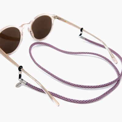 Buntes Brillenband LAVENDER soleash®, Handarbeit, Breite Brillenkette in 4mm, Flieder-Grau